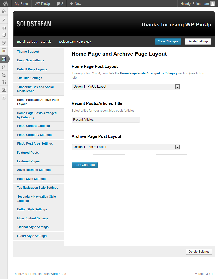 Home Page and Archive Page Layout